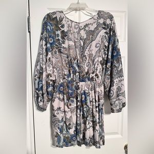 Floral, blue and gold, rustic, long sleeve dress by Free People
